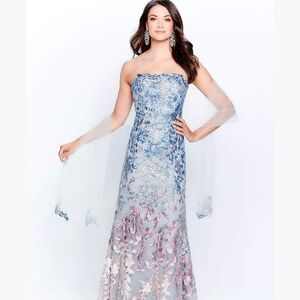 Montage by Mon Cheri 120911 Evening Dress Blue Pink Multi size 14